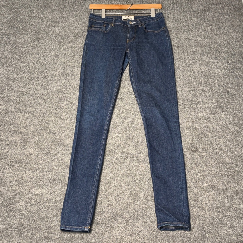 Acne Studios Womens Jeans 27/32 Blue Low Raw Reform Skinny Stretch denim